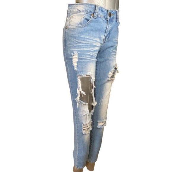 VIP Jeans Women 3 Distressed Destroyed Low Rise Skinny Stretch (W28 L27) - Picture 5 of 13